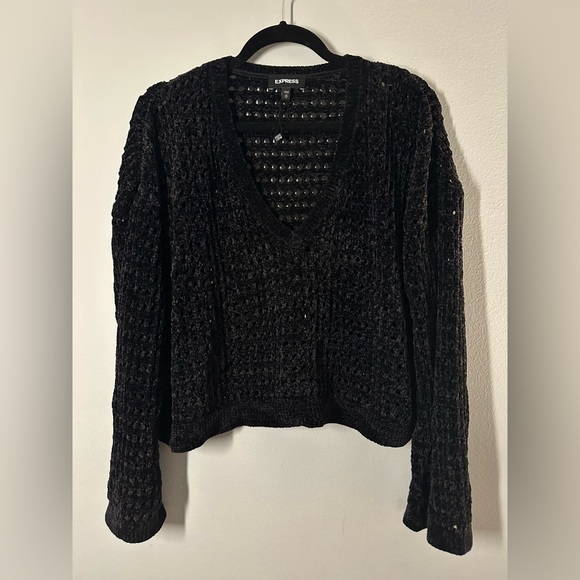 Express Open-Stitch Sweater in Black - Picture 2 of 6